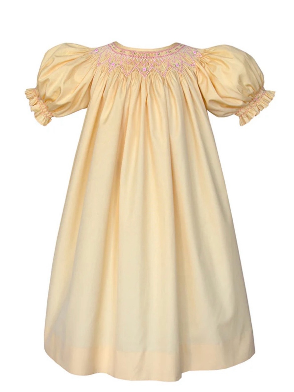 Carousel Wear 3M Girls Yellow Smocked Bishop Dress With Pink Hearts Summer